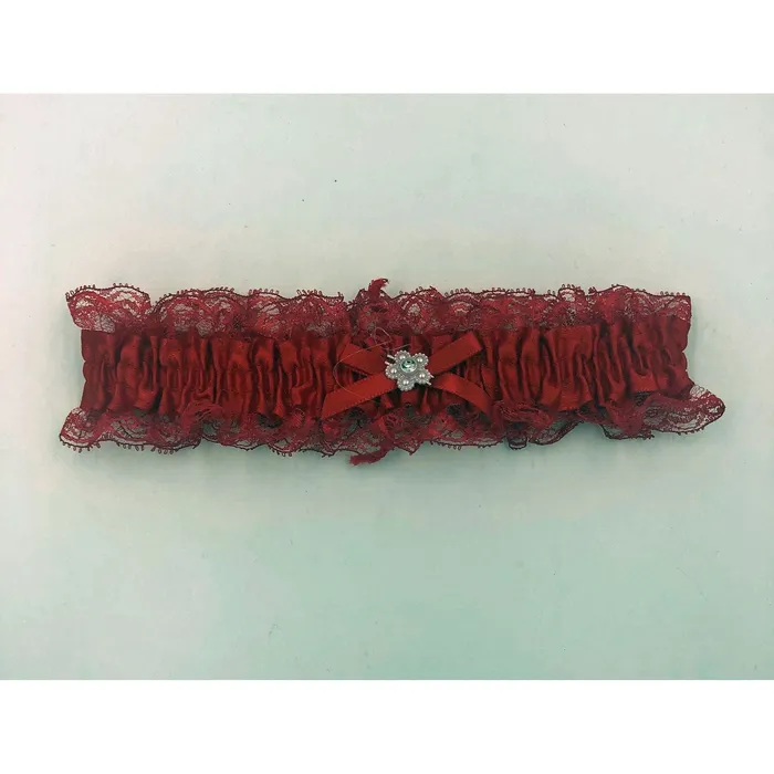 Elegant Moments Vibrators Satin Leg Garter One Size Red With Red Lace