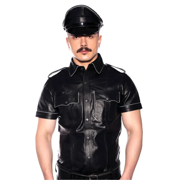 Prowler RED Leather Police Shirt Black with Grey Piping Prowler RED Restraints