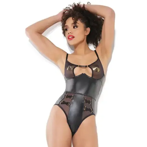Coquette Anal Darque Sheer Crotchless Teddy Black Small Hanging