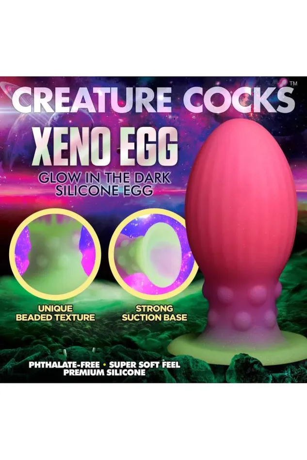 XR Brands Female Sex Toys XR Brands Creature Cocks XL Xeno Egg Glow In The Dark Silicone Egg Multicolour
