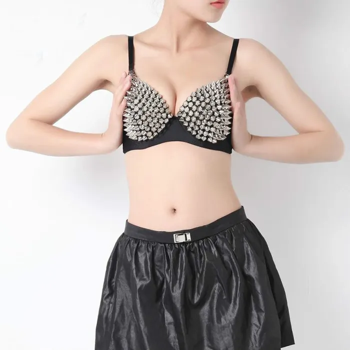 Anal Women Sexy Bras Party Disco Allover Spike Rivet Stud Pattern Bra Sexy Bras for women silver color30 LAZADASEXTOYS
