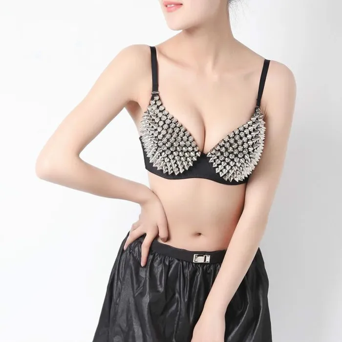 Anal Women Sexy Bras Party Disco Allover Spike Rivet Stud Pattern Bra Sexy Bras for women silver color30 LAZADASEXTOYS