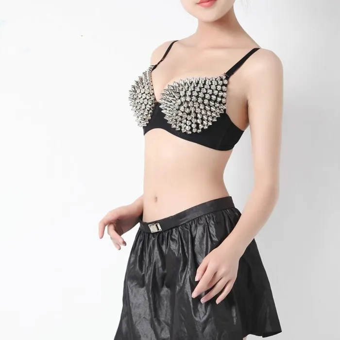 Anal Women Sexy Bras Party Disco Allover Spike Rivet Stud Pattern Bra Sexy Bras for women silver color30 LAZADASEXTOYS