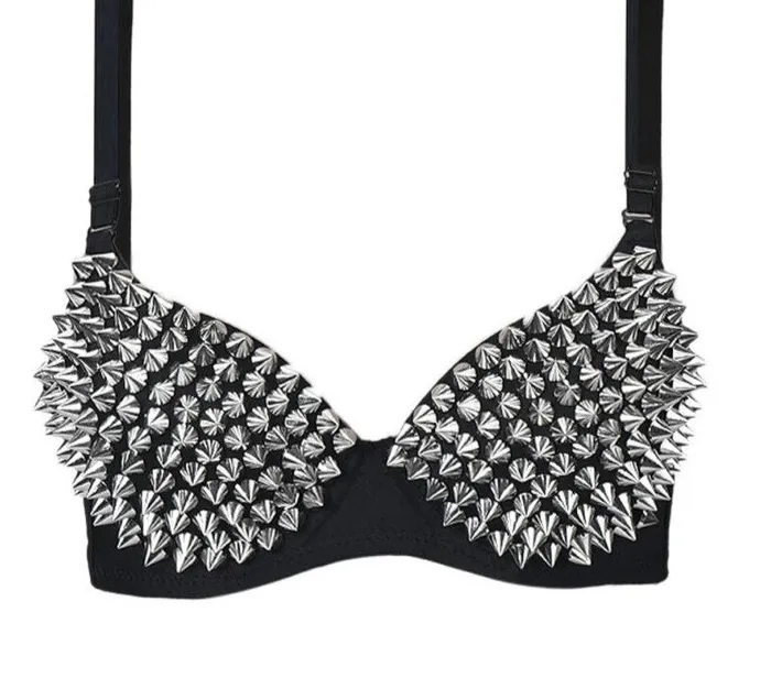 Anal Women Sexy Bras Party Disco Allover Spike Rivet Stud Pattern Bra Sexy Bras for women silver color30 LAZADASEXTOYS