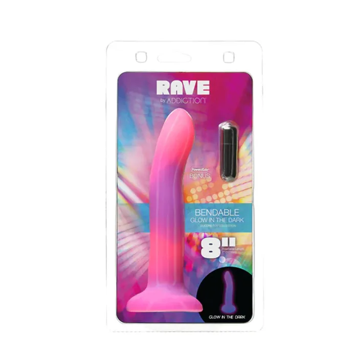 BMS Factory Dildos Addiction Rave Bendable 8 in Silicone Dildo Glow in the Dark Pink Purple BMS Factory Dildos Addiction Rave Bendable 8 in Silicone Dildo Glow in the Dark Pink Purple