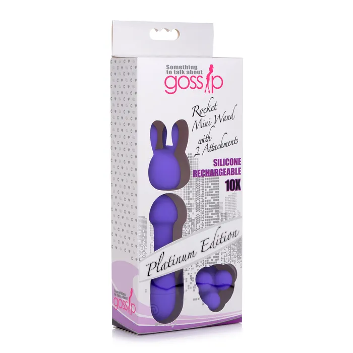 Rocket 10X Silicone Rechargeable Mini Wand w 2 Attachments Gossip Female Sex Toys