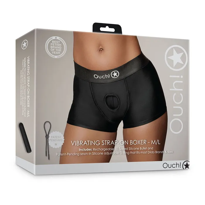 Shots Ouch Vibrating Strapon Boxer Black ML Shots America LLC Anal