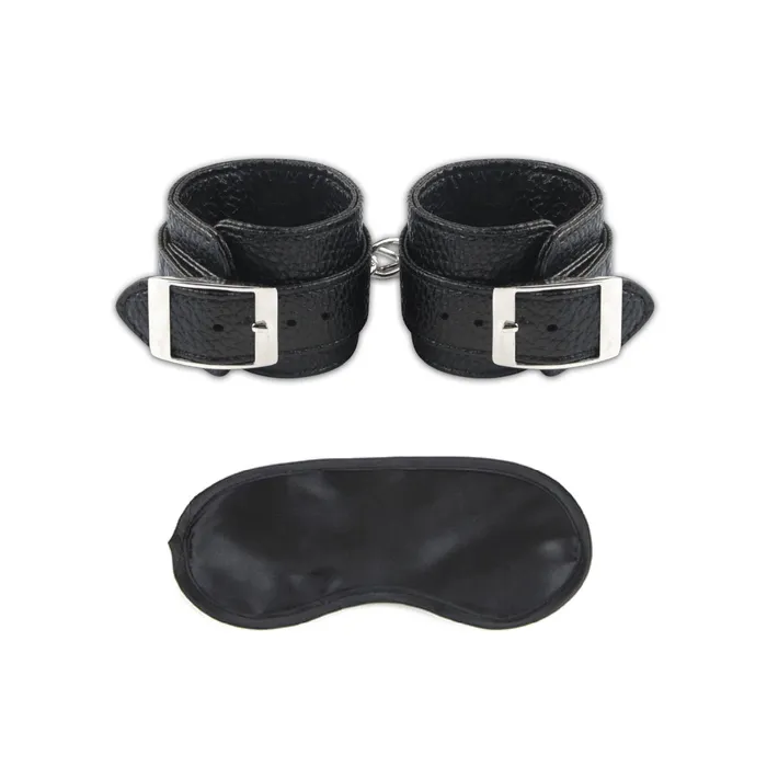 Lux Fetish Anal Lux Fetish Leatherette Cuffs With Lock Chain Black Silver