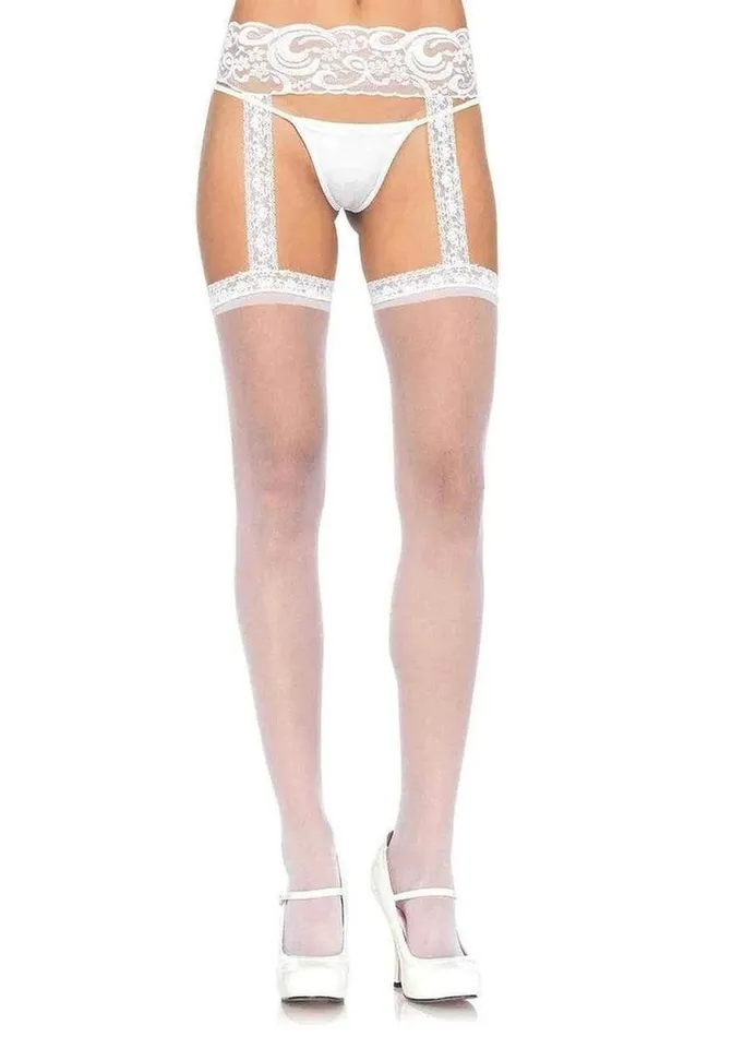 Hosiery Leg Avenue Leg Avenue Sheer ThiHi with Lace Garter Belt