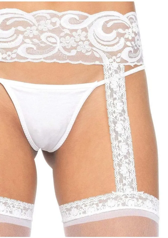 Hosiery Leg Avenue Leg Avenue Sheer ThiHi with Lace Garter Belt