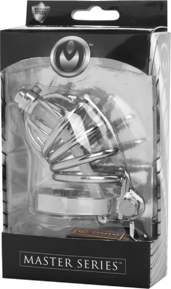 Stainless Steel Chastity Cage With Silicone Urethral Plug Xr Brands Male Sex Toys
