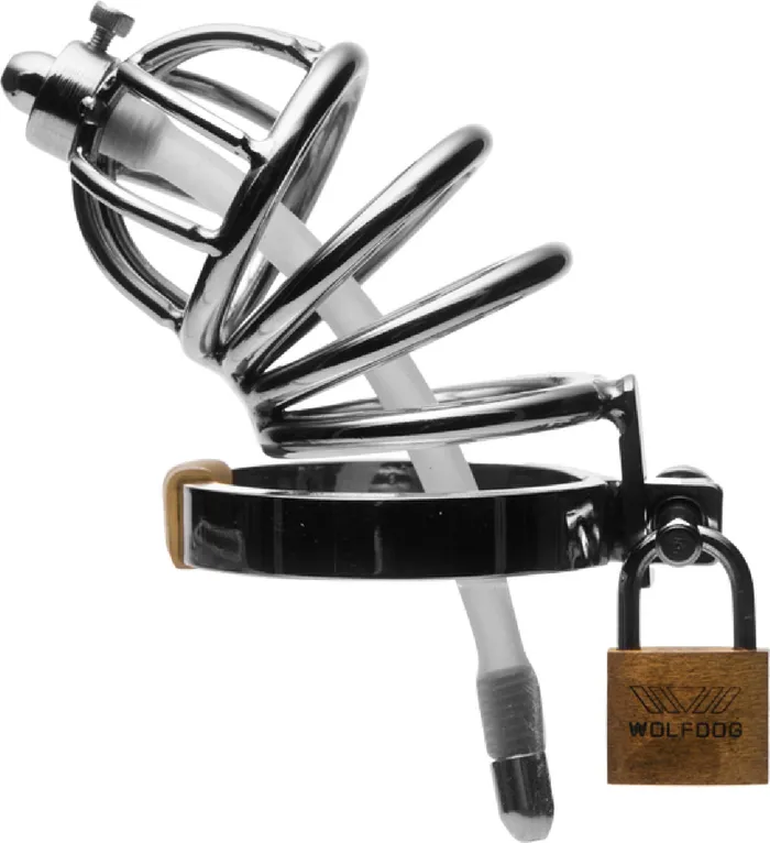 Stainless Steel Chastity Cage With Silicone Urethral Plug Xr Brands Male Sex Toys