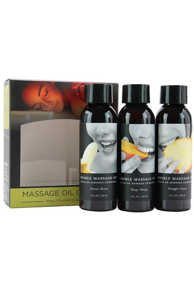 Pink Cherry Couples Edible Massage Oil Gift Set 3x2oz in Tropical