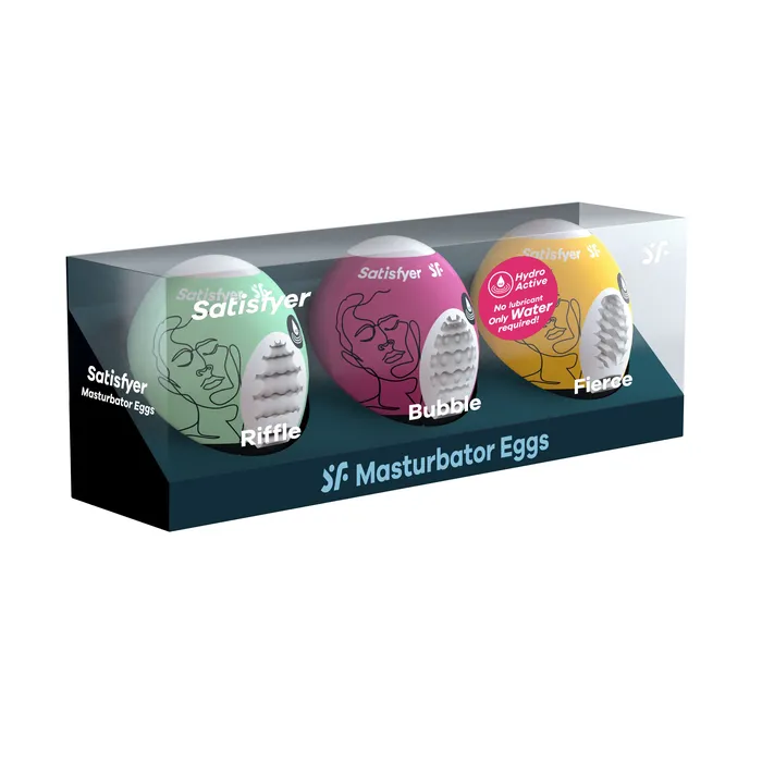 Satisfyer Male Sex Toys 3 Pc Set Masturbator Egg Riffle Bubble Fierce