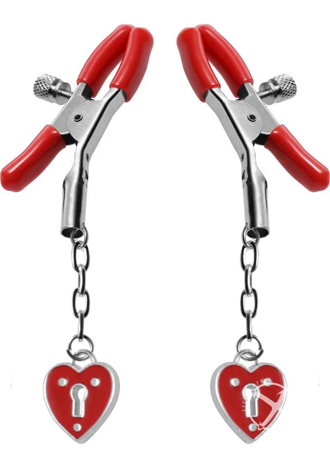 Anal Master Series Crimson Tied Master Series Crimson Tied Charmed Heart Padlock Nipple Clamps Red