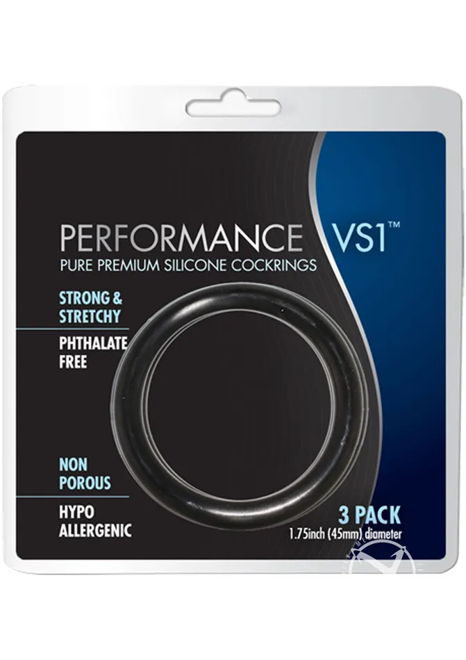 Anal Performance VS1 Pure Premium Silicone Cock Rings 3 Pack Medium Black Performance