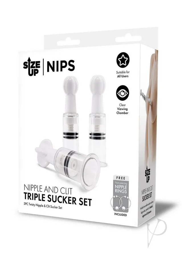 Anal Size Up Nipple and Clit Triple Sucker Set ClearBlack Size Up