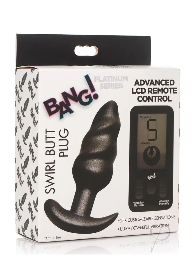 Bang 25x Rechargeable Silicone Swirl Anal Plug with Remote Control Black Bang Male Sex Toys Bang 25x Rechargeable Silicone Swirl Anal Plug with Remote Control Black Bang Male Sex Toys