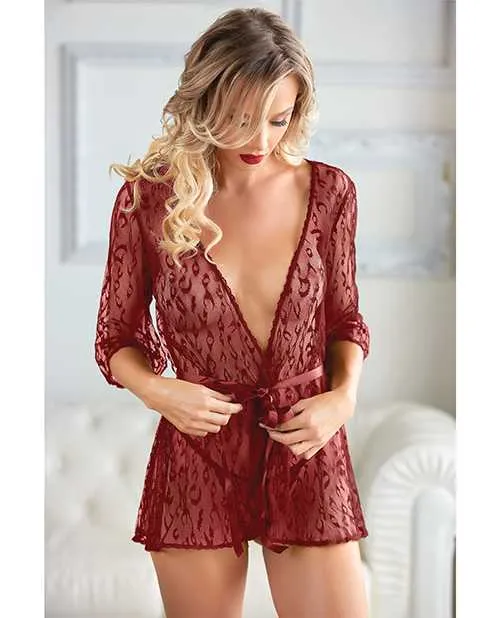 Couples Allure Allure Valentina Leopard Lace Robe GString Ruby QN Couples Allure Allure Valentina Leopard Lace Robe GString Ruby QN