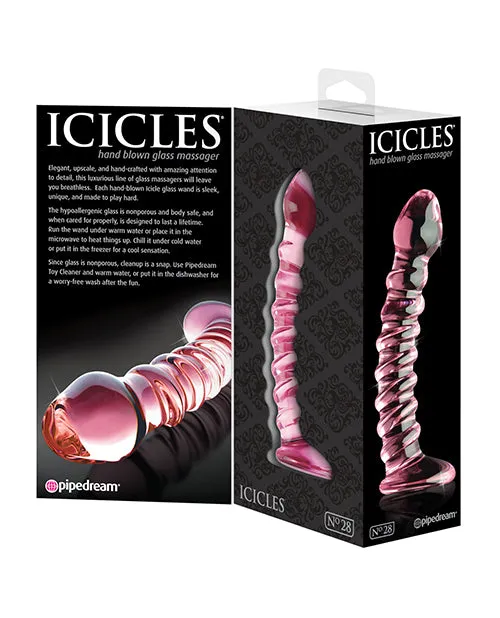 Dildos Icicles No 28 Textured Glass GSpot Dildo 7in Pink Icicles