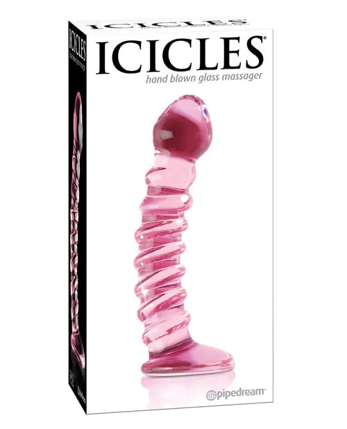 Dildos Icicles No 28 Textured Glass GSpot Dildo 7in Pink Icicles