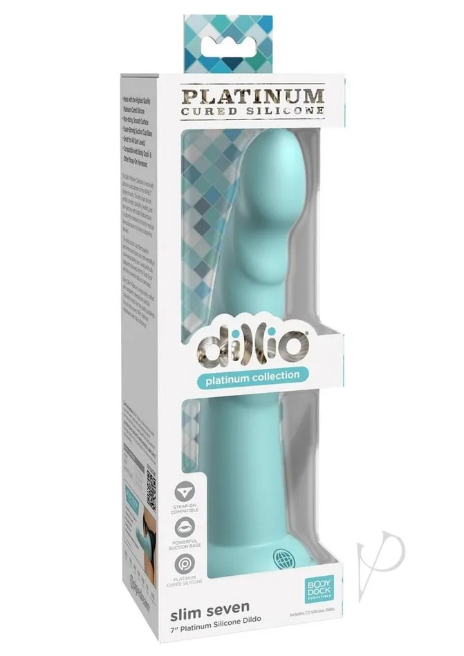 Dillio Platinum Slim Seven Silicone Dildo 7in Teal Dillio Dildos