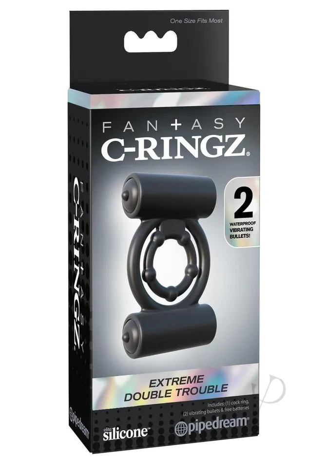 Fantasy CRingz Silicone Extreme Double Trouble Cock Ring with Bullets Black Fantasy C Ringz Male Sex Toys Fantasy CRingz Silicone Extreme Double Trouble Cock Ring with Bullets Black Fantasy C Ringz Male Sex Toys