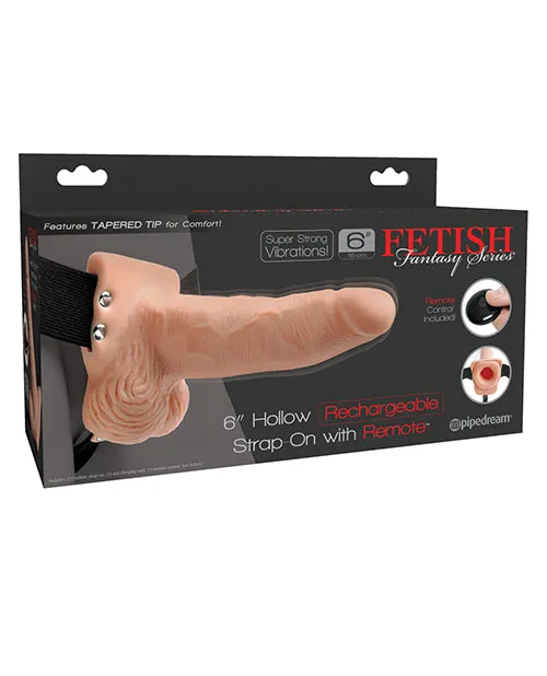 Fetish Fantasy Series Female Sex Toys Fetish Fantasy Series Rechargeable Hollow StrapOn Dildo with Balls and Harness with Remote Control 6in Vanilla