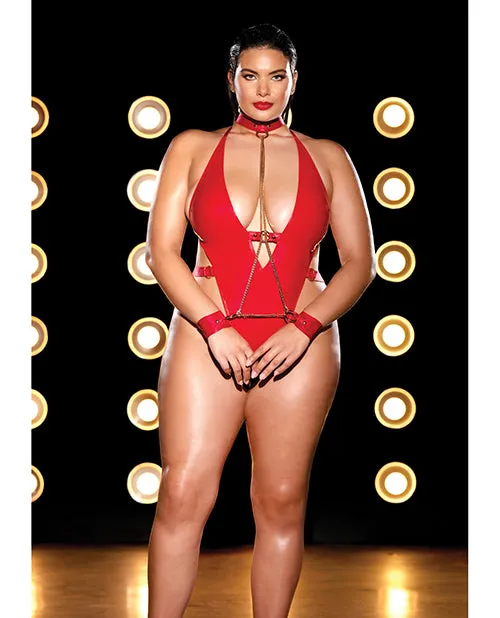 FETISH Submissive VPlunge Vinyl Teddy wRemovable Chain Harness Hand Red 1X2X Fetish By Oh La La Cheri Female Sex Toys FETISH Submissive VPlunge Vinyl Teddy wRemovable Chain Harness Hand Red 1X2X Fetish By Oh La La Cheri Female Sex Toys