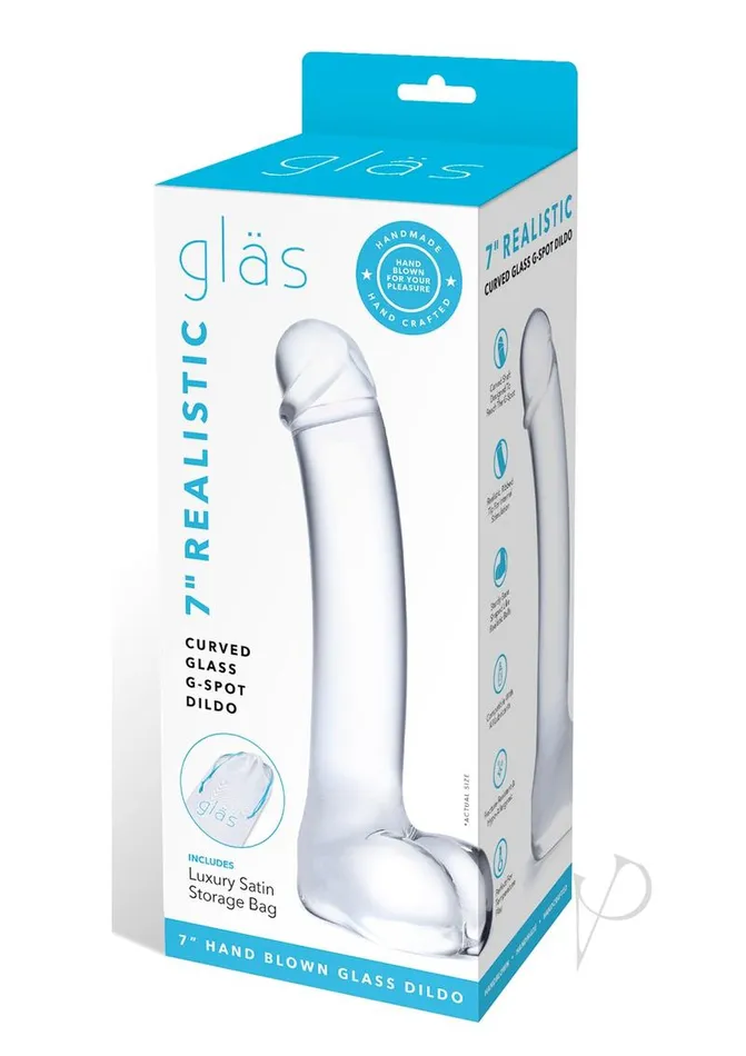 Glas Dildos Glas Realistic Curved Glass G Spot Dildo 7in Clear
