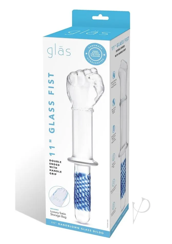 Glas Fist Double Ended Glass with Handle Grip 11in Clear Glas Dildos