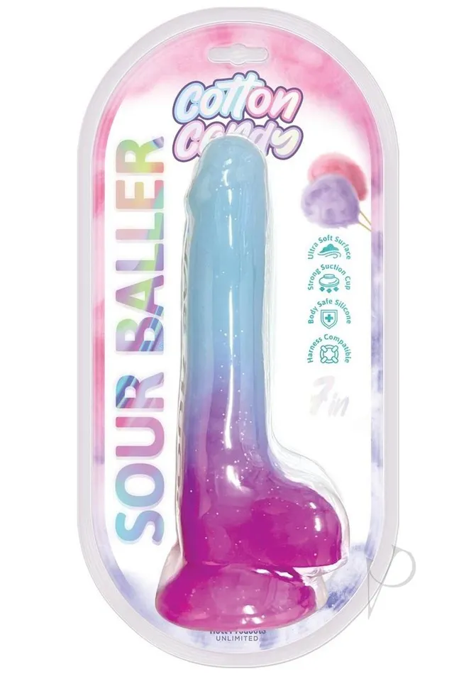 Hott Products Dildos Cotton Candy Sour Baller Dildo 7in AquaPurple
