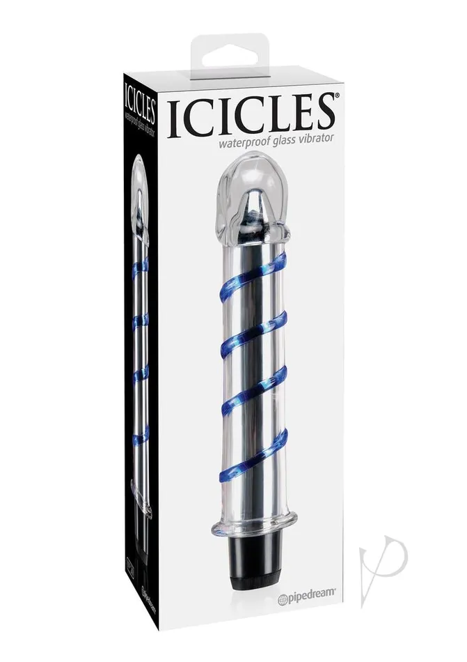 Icicles No 20 Textured Glass Vibrator ClearBlue Icicles Dildos