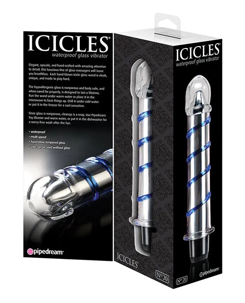 Icicles No 20 Textured Glass Vibrator ClearBlue Icicles Dildos