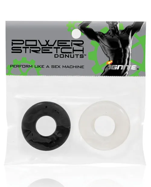 Ignite Male Sex Toys Ignite Power Stretch Donut Cock Ring ClearBlack Pack of 2 Ignite Male Sex Toys Ignite Power Stretch Donut Cock Ring ClearBlack Pack of 2