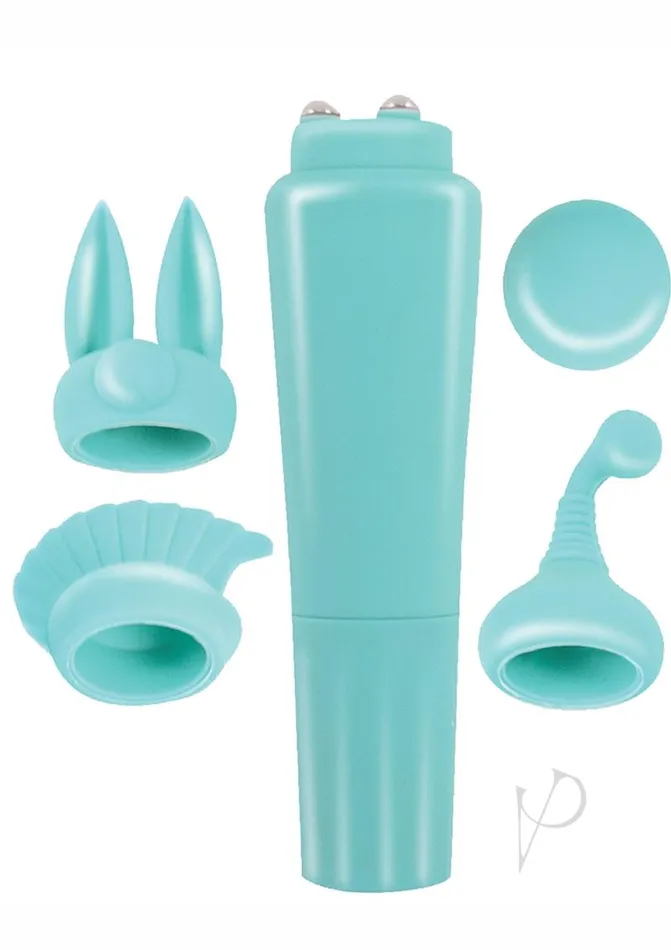 Intense Clit Teaser Kit Mini Vibrator with Silicone Attachments Aqua Intense Female Sex Toys
