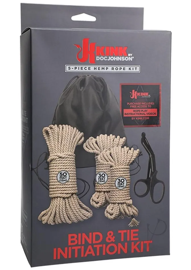 Kink Couples Kink Bind and Tie Initiation Hemp Rope 5 Piece Kit Natural