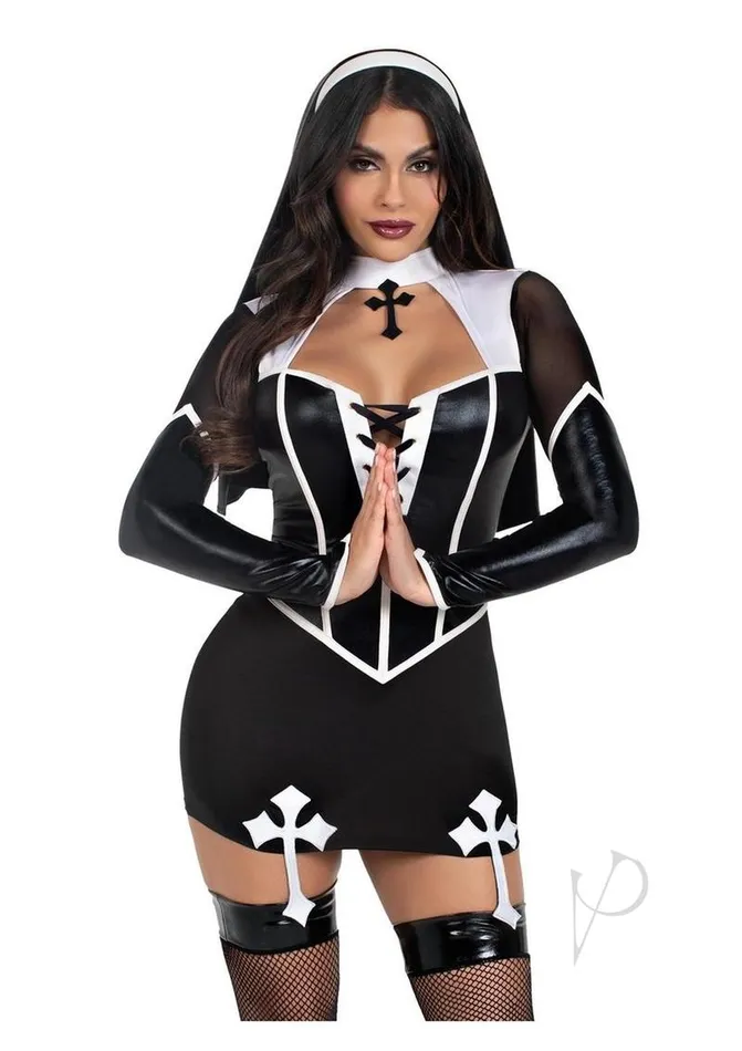 Leg Avenue Couples Leg Avenue Holy Hottie Set Boned Garter Dress with Cross Accents and Nun Habit 2 Piece XSmall BlackWhite Leg Avenue Couples Leg Avenue Holy Hottie Set Boned Garter Dress with Cross Accents and Nun Habit 2 Piece XSmall BlackWhite
