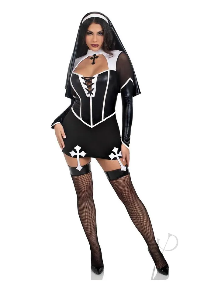 Leg Avenue Couples Leg Avenue Holy Hottie Set Boned Garter Dress with Cross Accents and Nun Habit 2 Piece XSmall BlackWhite Leg Avenue Couples Leg Avenue Holy Hottie Set Boned Garter Dress with Cross Accents and Nun Habit 2 Piece XSmall BlackWhite