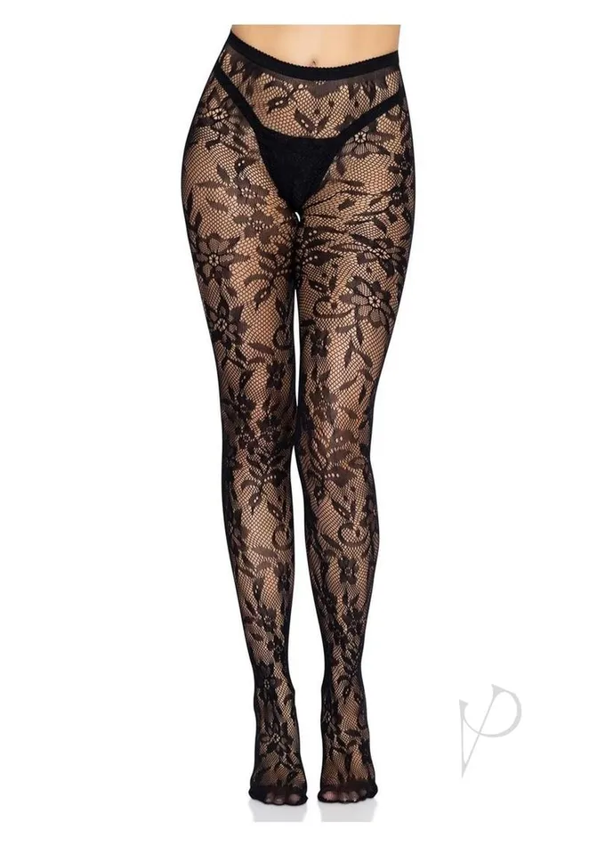 Leg Avenue Seamless Chantilly Floral Lace Tights OS Black Leg Avenue Anal