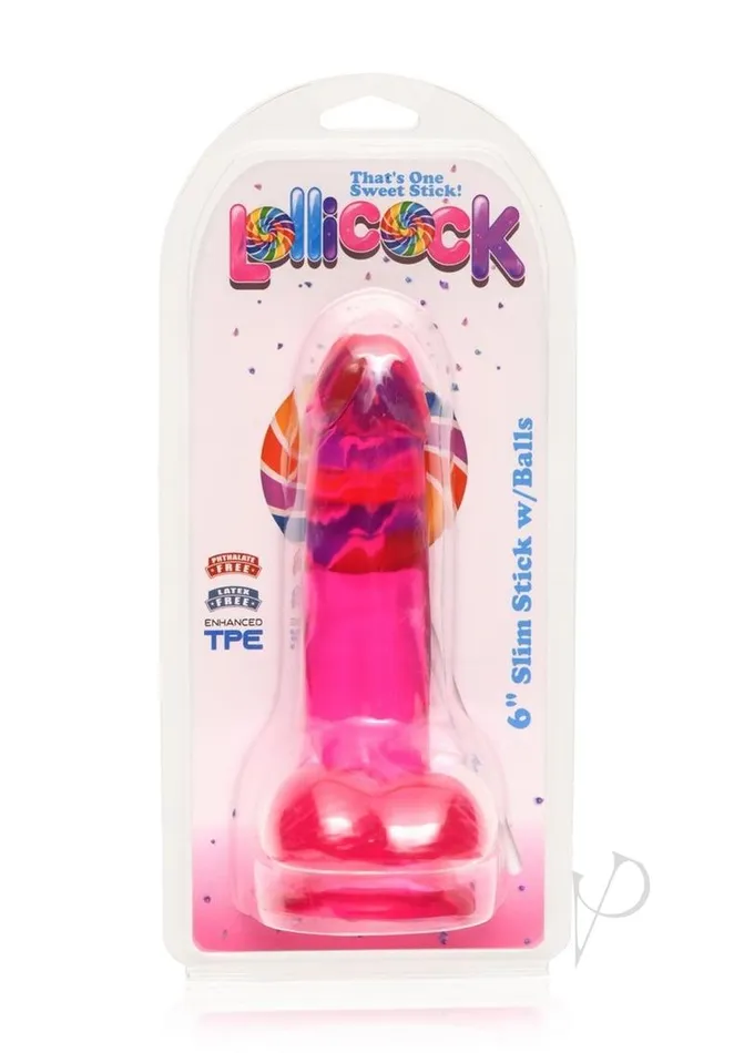 Lollipop Slim Stick Dildo with Balls 6in Cherry Ice Lollicock Female Sex Toys Lollipop Slim Stick Dildo with Balls 6in Cherry Ice Lollicock Female Sex Toys