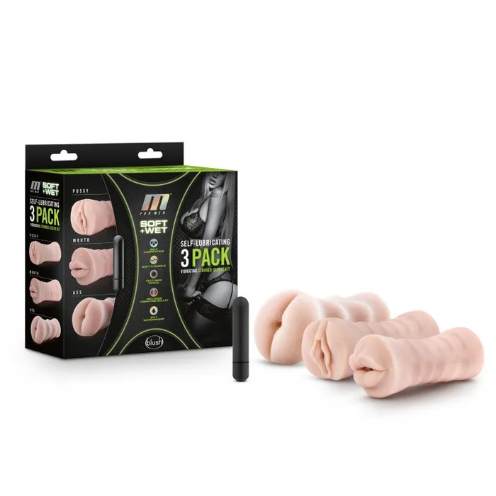 M For Men 3Pack SelfLubricating Vibrating Strokers Blush Novelties Male Sex Toys M For Men 3Pack SelfLubricating Vibrating Strokers Blush Novelties Male Sex Toys