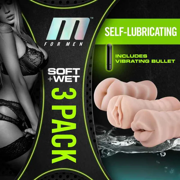 M For Men 3Pack SelfLubricating Vibrating Strokers Blush Novelties Male Sex Toys
