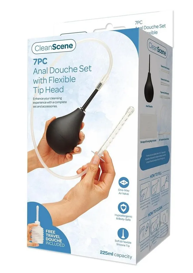 Male Sex Toys CleanScene Anal Douche Set with Flexible Tip Head 7 Piece BlackWhite Clean Scene Male Sex Toys CleanScene Anal Douche Set with Flexible Tip Head 7 Piece BlackWhite Clean Scene