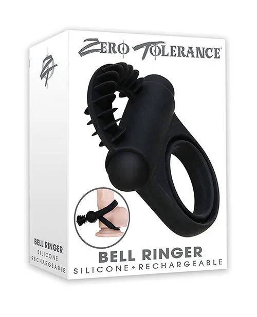 Male Sex Toys Zero Tolerance Zero Tolerance Bell Ringer Rechargeable Silicone Vibrating Cock Ring with Clitoral Stimulator and Ball Strap Black