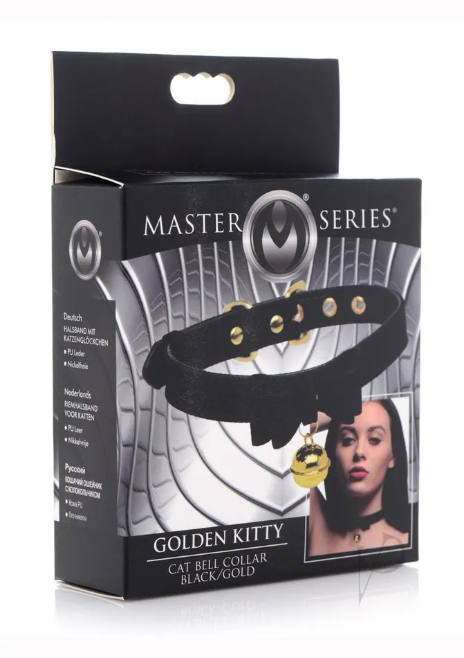Master Series Anal Master Series Golden Kitty Cat Bell Collar BlackGold
