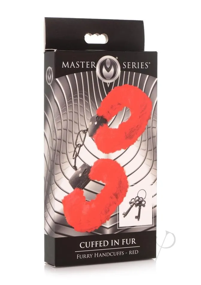 Master Series Vibrators Master Series Cuffed in Fur Furry Handcuffs Red