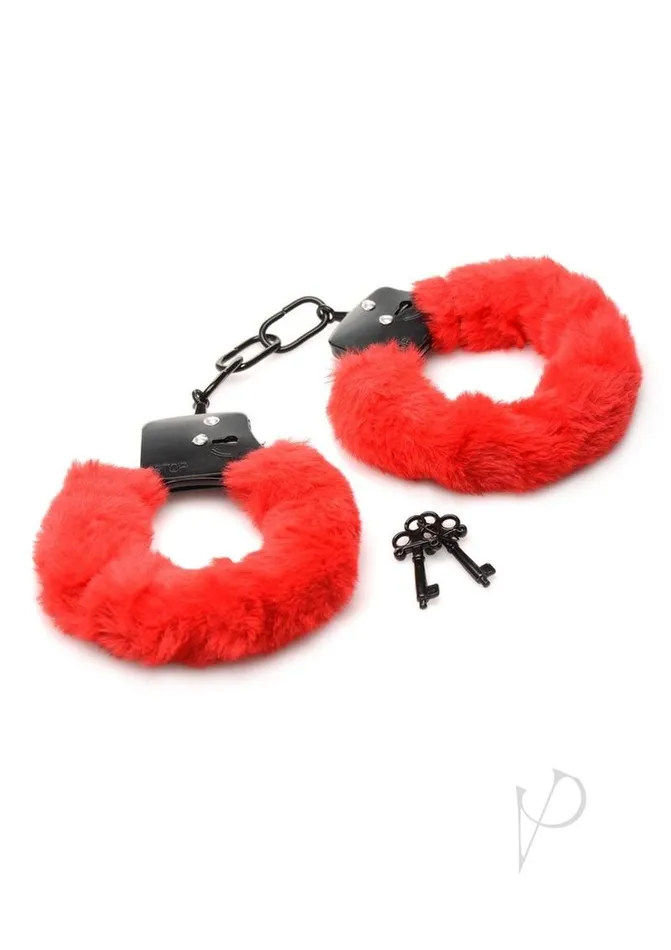 Master Series Vibrators Master Series Cuffed in Fur Furry Handcuffs Red