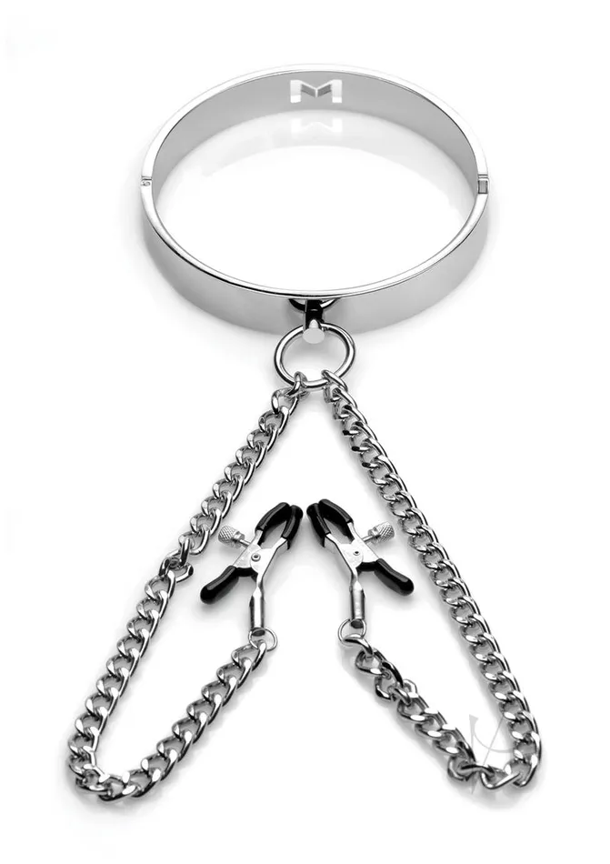 Mistress By Isabella Sinclaire Slave Collar with Nipple Clamps Silver Mistress By Isabella Sinclaire Female Sex Toys