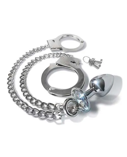 Nixie Anal Nixie Metal Butt Plug wInlaid Jewel Fur Cuff Set Silver Metallic Nixie Anal Nixie Metal Butt Plug wInlaid Jewel Fur Cuff Set Silver Metallic
